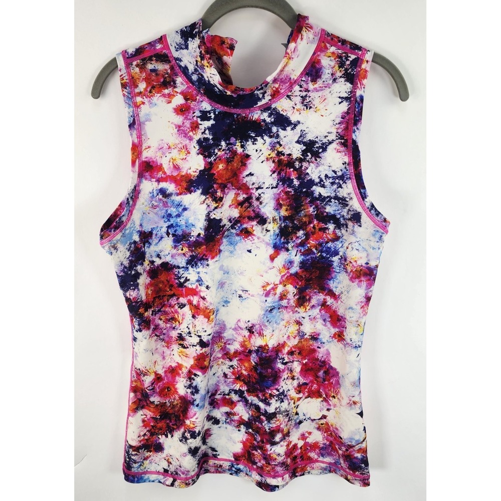 Athleta Hypersonic Rashguard Mock Neck Tank Top Women's M Multicolor Back Zip
